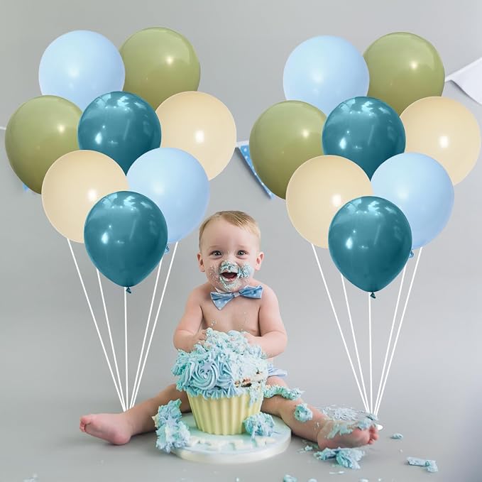 Sage Green Blue Balloons 60 Pcs 12 Inch Dusty Blue Sage Green Cream Balloons - Image 9