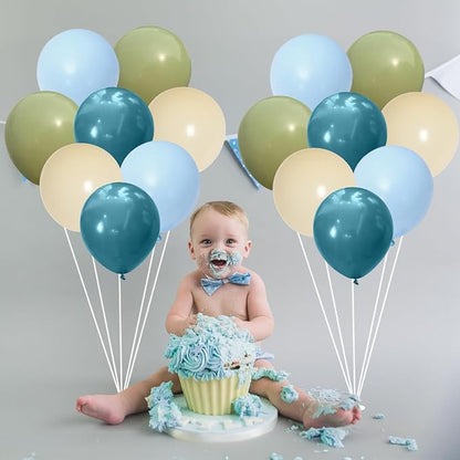 Sage Green Blue Balloons 60 Pcs 12 Inch Dusty Blue Sage Green Cream Balloons - Image 9