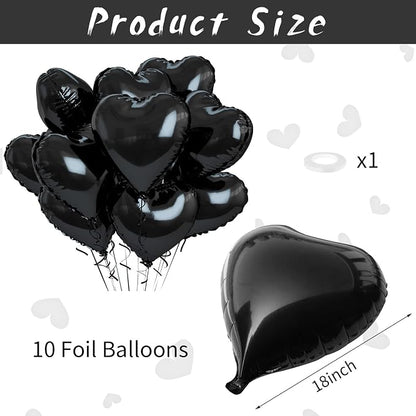 Biapian Foil Heart Balloons Black, Valentines Balloons 18inch Black Foil Balloon - Image 2