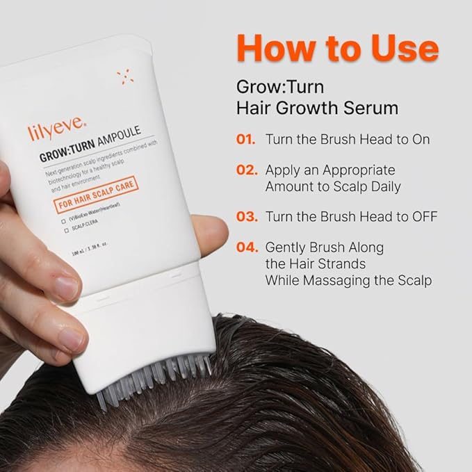 lilyeve GROWTURN Hair Growth Serum with Built-in Brush, Heartleaf-Derived Exosomes to Revitalize Hair, Hair Thickening, Hair Growth Accelerator - Korean Hair Care, 3.38 fl. oz. (Pack of 2)