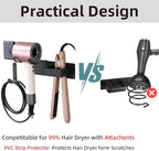 Hair Dryer Holder Wall Mounted, Stainless Steel Blow Dryer Holder for Bathroom, Hair Dryer and Straightener Holder Adhesive or Drilling, Hair Tool Organizer for Salon Barber Shops Black BANJEKT