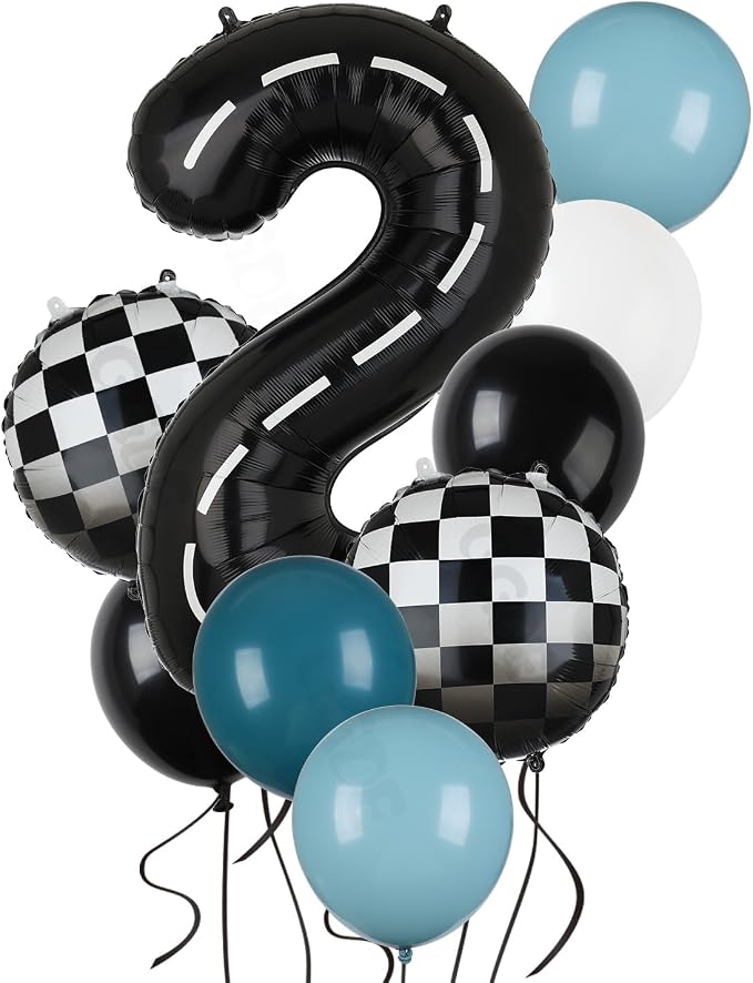 Race Car Balloon 21Pcs Kit Blue Black 40 Inch Racetrack Number Balloon 2 | by GGDE