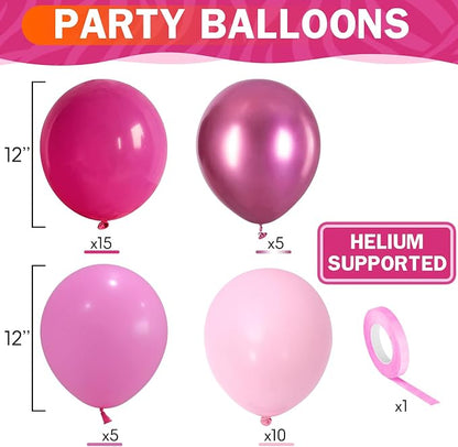 HILAVO Pink Balloons Set 12 Inch Hot Dark Magenta Light Pastel Pink Metallic - Image 2