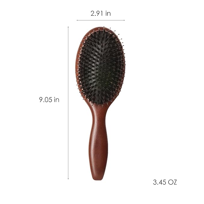 Lindale Boar Bristle Hair Brush for Women Men, Natural Black Zelkova Wooden Bristles Detangler Paddle Hairbrush for Hair Growth Beard, Reduces Static for Curly Hair with Ergonomic Handle