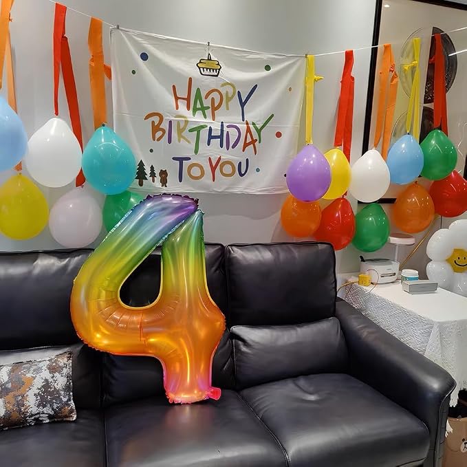 Rainbow Number 4 Balloon 40 Inch Rainbow 4 Balloon Giant Helium Foil Number 0 - Image 3