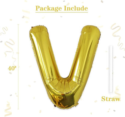 VHUWE 40 inch Gold Letter V Balloon, Big Size Alphabet Foil Mylar Helium - Image 2