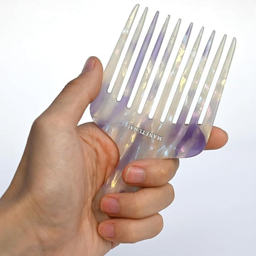 14MX Long-Tooth Comb/Afro Hair Lift Combs for Women's Curls and Men's Beards - Hand-Made, Hand-Crafted Beauty for Effortless Styling (White purple, 2 PACK)
