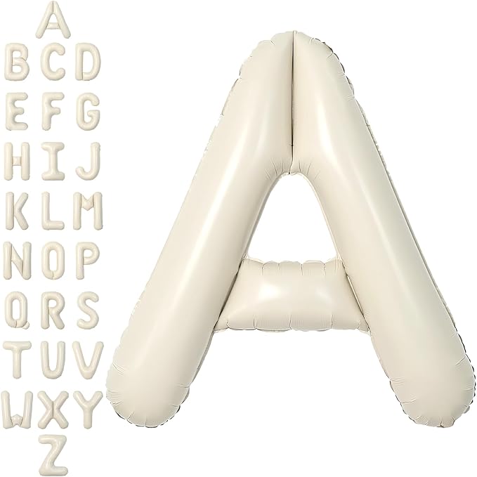 SUWEN 40 Inch Cream Large A Letter Balloons Big Foil Helium A-Z | Jumbo Mylar by SUWEN