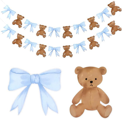 2 Pcs Blue We Can Bearly Wait Banner 6.56 ft Bear Theme Baby Shower Decorations by Tinlade
