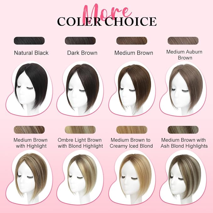 Hair Toppers for Women Real Human Hair Topper for Women with No Bangs Hairpieces Comfortable and Breathable 10 Inch Swiss Base 3D 360°Cover (Ombre Light Brown with Blond Highlight, 10 Inch-3D-Side)