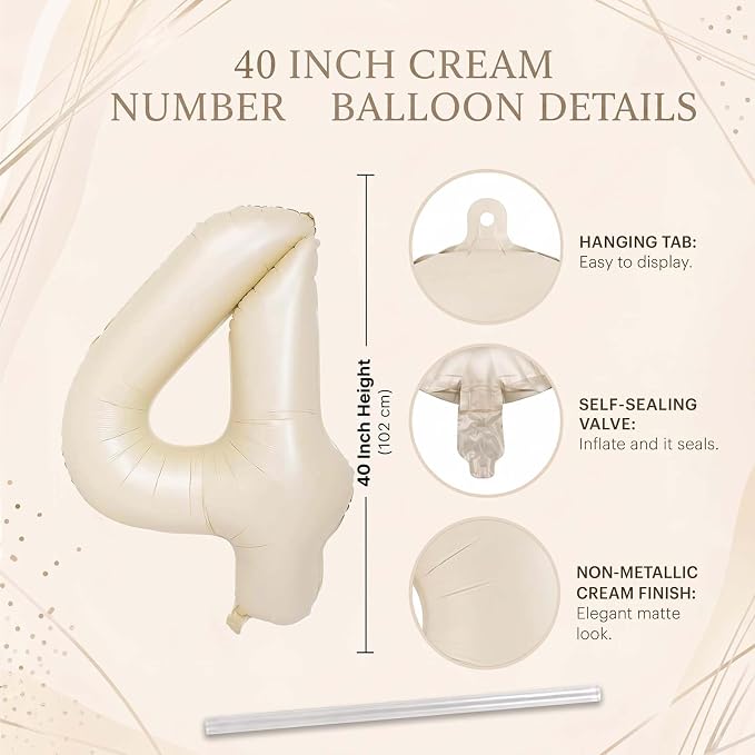 Cream Number 14 Balloon 40 Inch, Foil Numerals - Image 4
