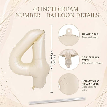 Cream Number 14 Balloon 40 Inch, Foil Numerals - Image 4