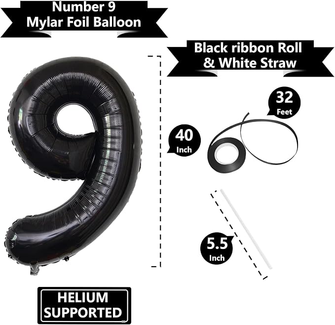 Number Balloons Black Party Balloon - Image 3