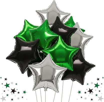 TONIFUL 15 Pack Black and Green Silver Star Foil Balloons | 18 Inch Mylar Star by TONIFUL