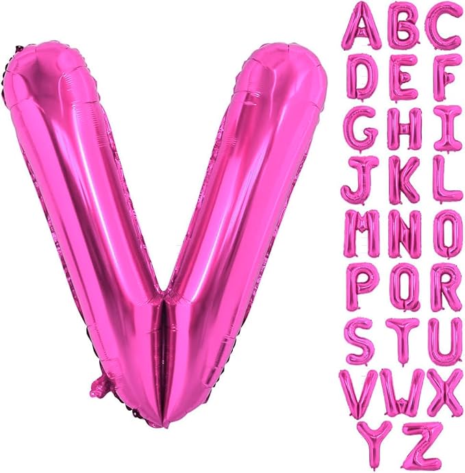 Hot Pink Letter V Balloons, V Letter Balloon 40 Inch Foil V Balloon | Hot Pink by BBPOOL