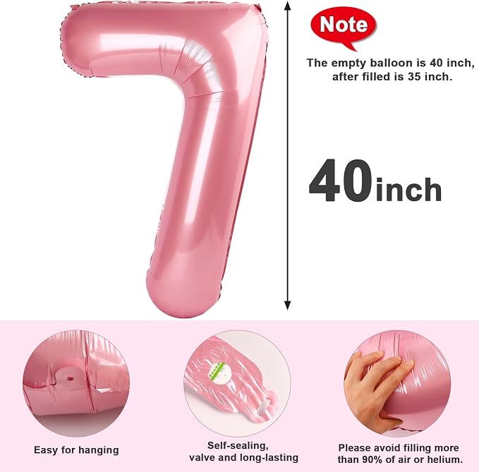 Number 7 Balloons 40 Inch for 7 17 Birthday Party Decorations, Pastel Pink | - Image 6