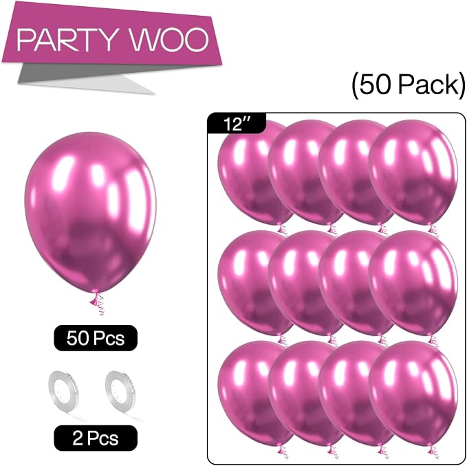 PartyWoo Metallic Hot Pink Balloons 50pcs Dark Pink Magenta Fuchsia Color | 12 - Image 5