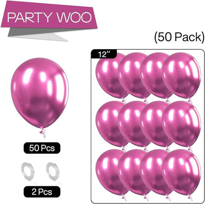 PartyWoo Metallic Hot Pink Balloons 50pcs Dark Pink Magenta Fuchsia Color | 12 - Image 5