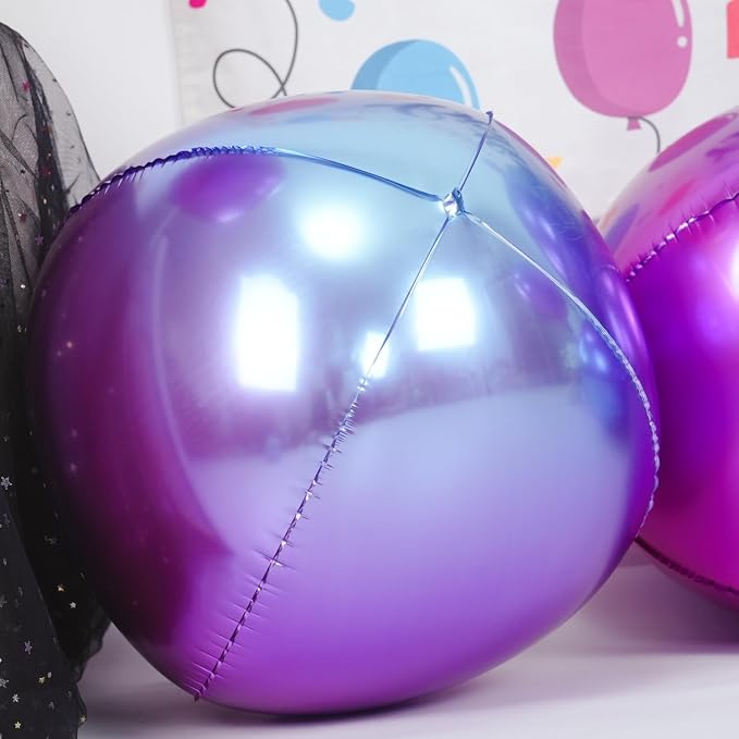 6Pcs Gradient Purple Round Foil Balloons, Metallic Purple Foil Balloon - Image 6