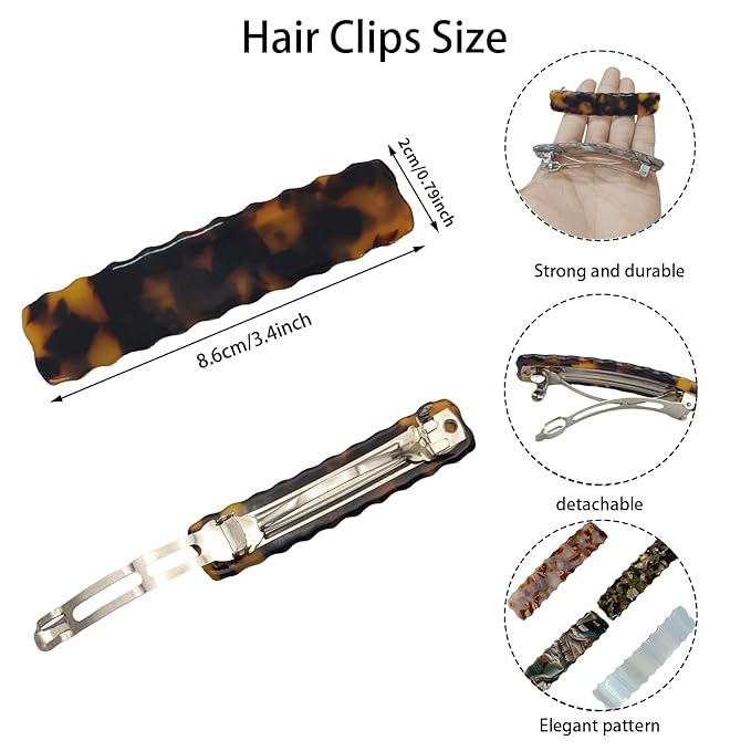 Hair Clips for Women,3.5 Inch Acetate Medium Hair Claw Clips for Women Thin Thick Curly Hair,Strong Hold No Slip Grip,French Classic Multicolor Barrettes Hair （Tortoiseshell Oblong）