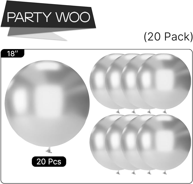 PartyWoo Silver Balloons 20pcs Latex Helium Balloons 18 Inch | Birthday Wedding - Image 5