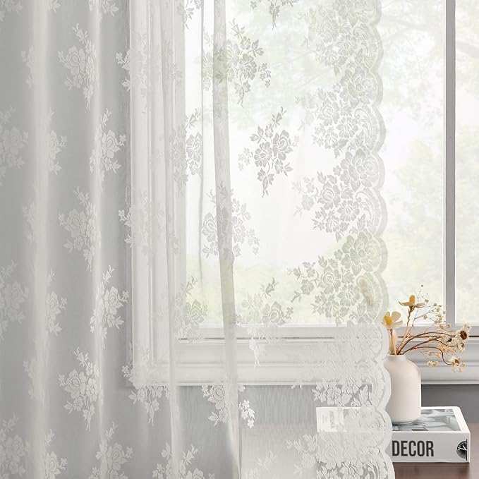 Kotile Ivory Floral Lace Curtains by Kotile+Curtains