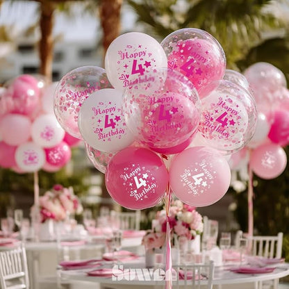 SUWEN Pink 4th Number Printed Balloons 38PCS 12 Inch | 1-9 Latex Balloons Happy - Image 4