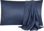 uxcell 2 Pack Silk Satin Pillowcase for Hair and Skin, Cool, Silky, Soft Breathable Pillow Cases Standard Size 20x26 Inch Sateen Pillowcase Navy with Envelope Closure
