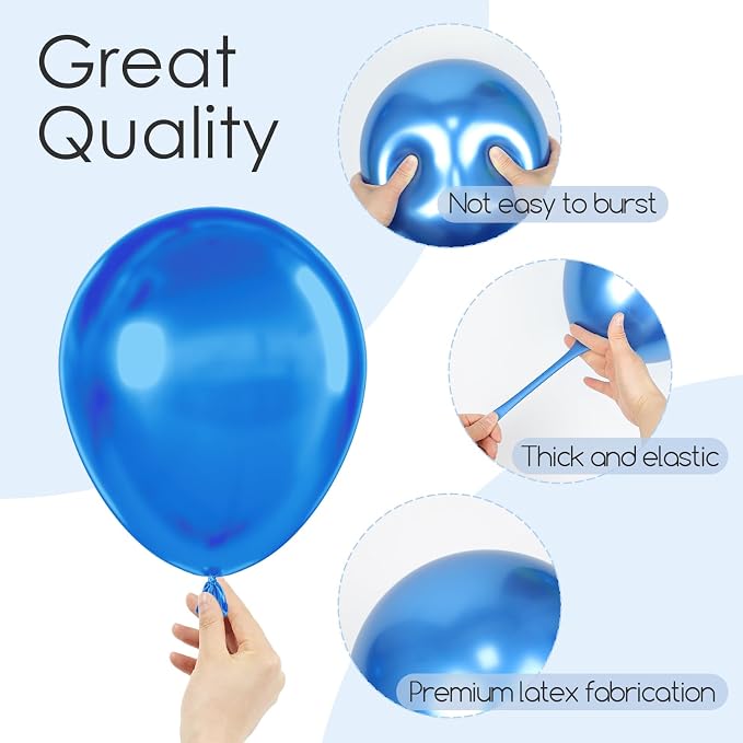 Awenztech 122pcs Metallic Blue Latex Balloons in 18 12 10 5 inches | Graduation - Image 3