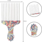 Professional Hair Styling Pick Comb - Stainless Steel, for Afro Hair, Suitable for Women and Men (Waist flower K4)