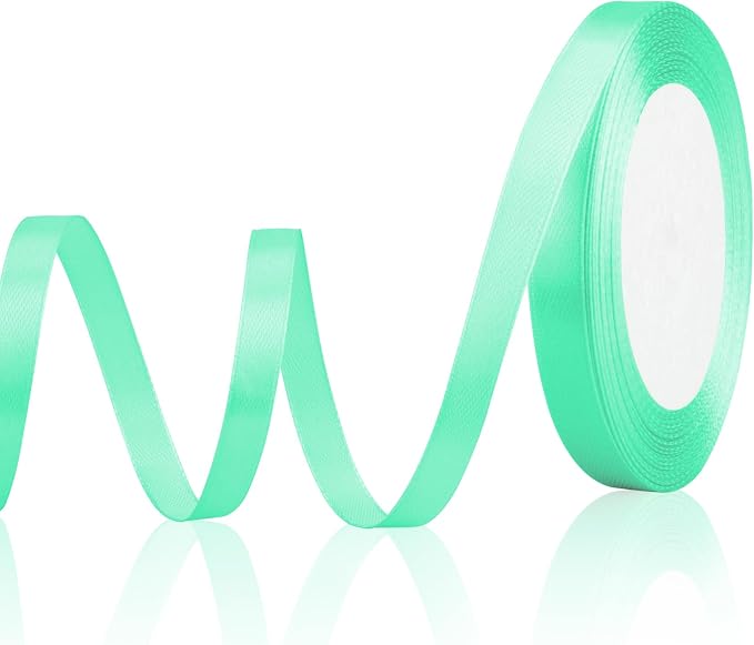 Aquamarine Satin Ribbon 3/8 inch 25 Yards Fabric Silk Ribbon Perfect by OALCQ