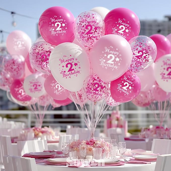 SUWEN Pink 2nd Number Printed Balloons 38PCS 12 Inch | 1-9 Latex Balloons Party - Image 6