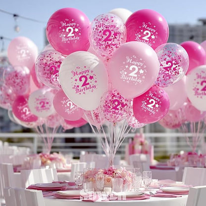 SUWEN Pink 2nd Number Printed Balloons 38PCS 12 Inch | 1-9 Latex Balloons Party - Image 6