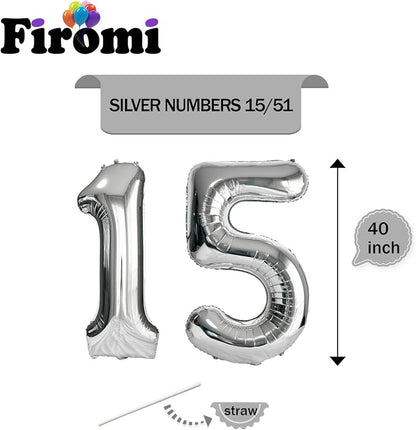 FIROMI 15 Number Balloons Silver Big Foil Mylar 51 Balloon Numbers 40-inch | - Image 2