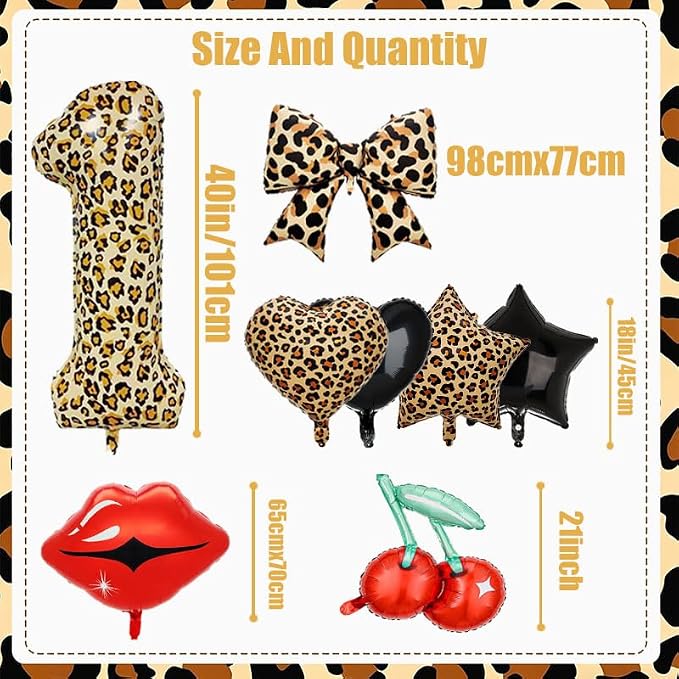Leopard Print Bow Balloons Birthday Decorations 40Inch Cheetah Number 1 Foil - Image 2