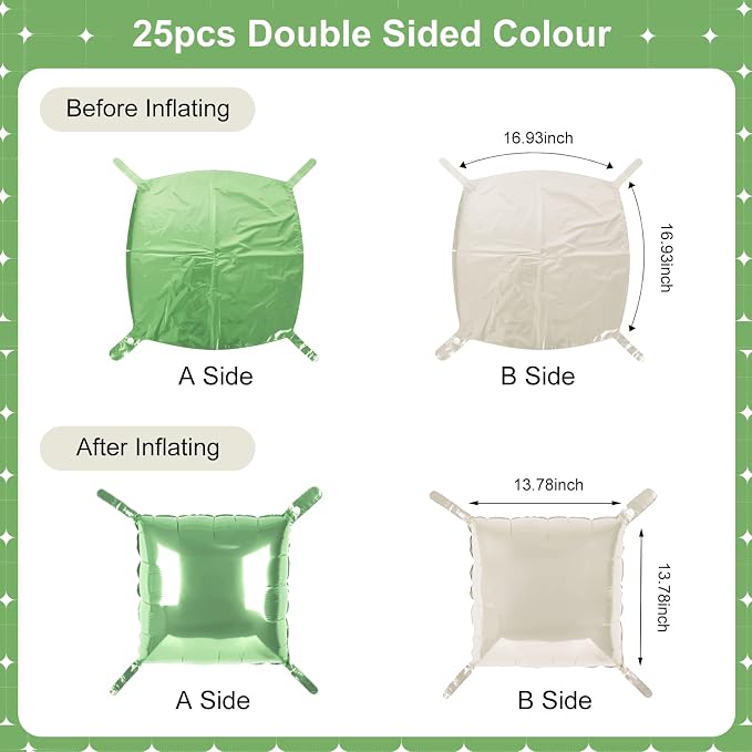 Mint and MilkWhite Square Foil Balloons 25 Pcs Metallic Mint and MilkWhite - Image 7