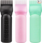 Cosywell Root Comb Applicator Bottle 6 Ounce 3 Pack Hair Oil Applicator Brush for Hair Root Comb Color with Graduated Scale (Black Pink Green)