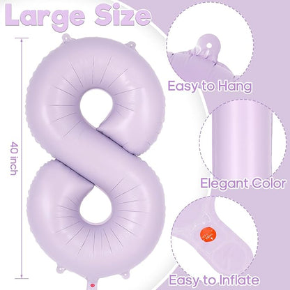 Light Purple Number 8 Balloon, 40 Inch Big Large Foil Helium Number Balloons - Image 3