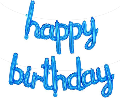 TONIFUL 16 Inch Cursive Blue Happy Birthday Balloons Banner Decorations | by TONIFUL