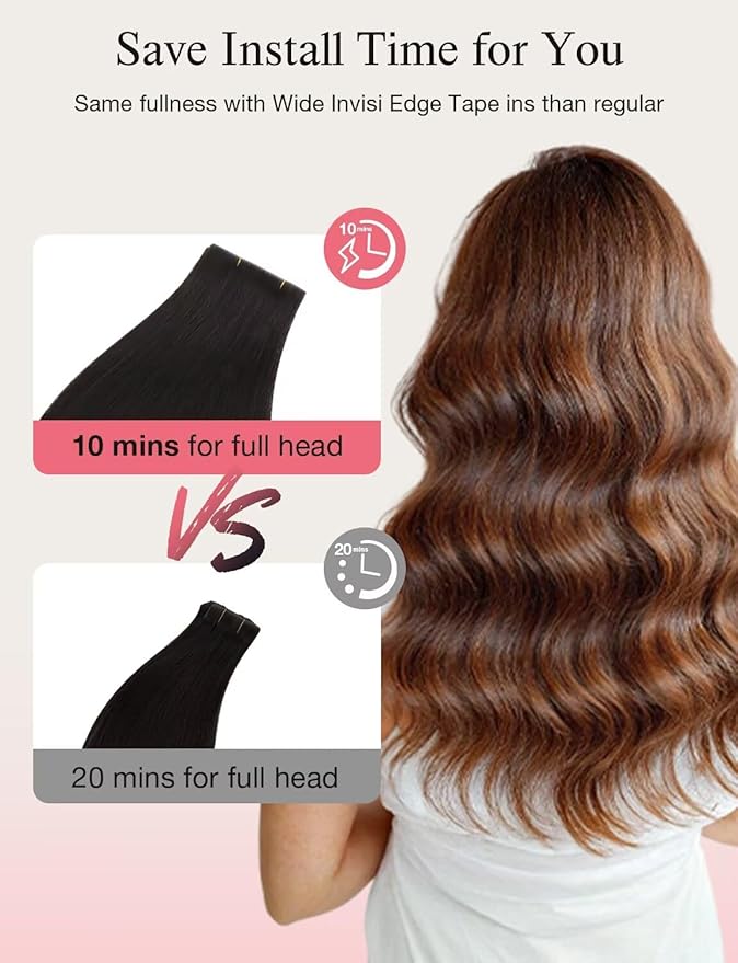 DOORES Invisi Edge Wide Hair Extensions Real Human Hair Tape in, Natural Black 4PCS Injection Tape ins 20g 18 Inch, 3 Inch Wide Natural Virgin Human Extensions Seamless Side