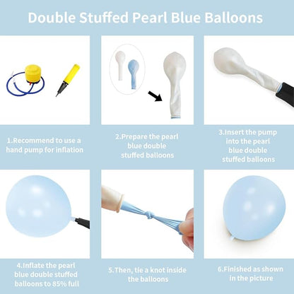 Double Pearl Blue Stuffed Balloons Different Size 115Pcs 5/10/12/18" Light Blue - Image 4