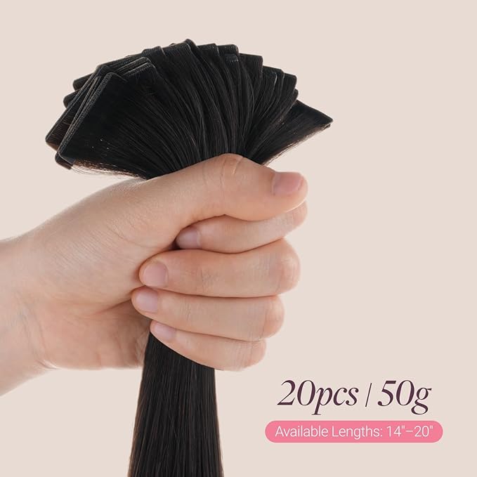 GOO GOO Genius Tape in Hair Extensions, Hand Tied Tape Weft, 1B Natural black, 14inch 50g 20pcs, Remy Human Hair, Seamless Invisible Tape, Natural Blend, Lightweight