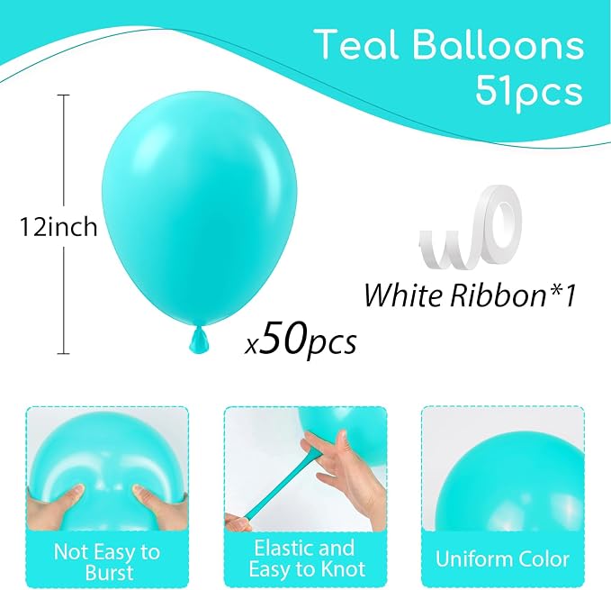 Teal Balloons 12 inch, Turquoise Latex Balloons 50pcs Party Balloons - Image 2