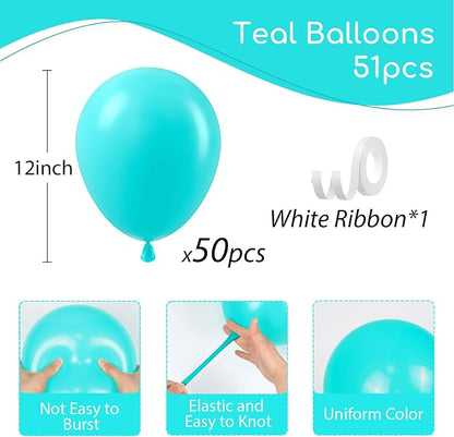 Teal Balloons 12 inch, Turquoise Latex Balloons 50pcs Party Balloons - Image 2