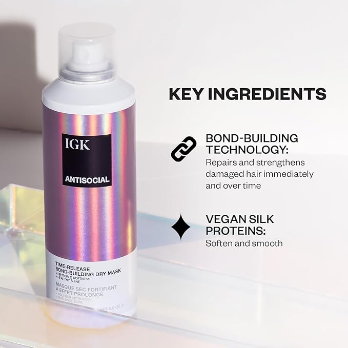 IGK Antisocial Dry Hair Mask – Leave-in Overnight Mask | Hair Bond-Building Treatment for Dry Hair | Overnight Hydration & Shine | Repairs, Softens & Perfect for Extensions | Full + Travel