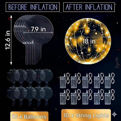10 Pcs LED Balloons Light Up Balloons, 18 In Clear, String Lights | Reusable - Image 4