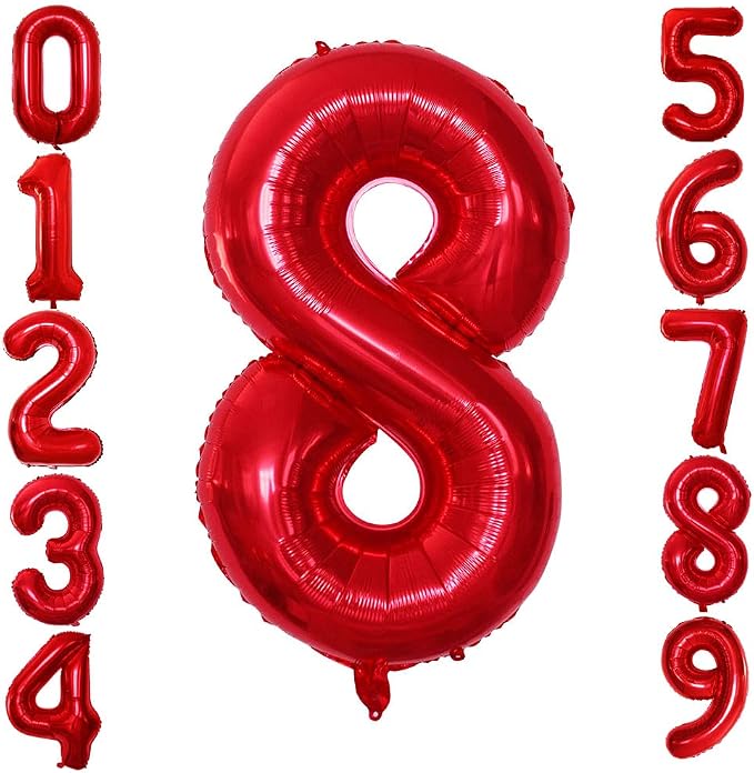 Red Foil Balloons Number 8, Huge Number Balloons by GOER