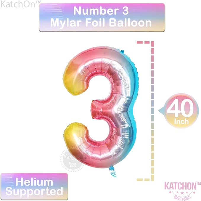 KatchOn Rainbow Number 3 Balloon 40 Inch | 3 Balloon Number - Image 4