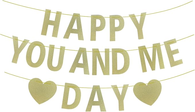 Yancan Gold Glitter Happy Anniversary Banner Wedding Engagement Valentine Day by Yancan
