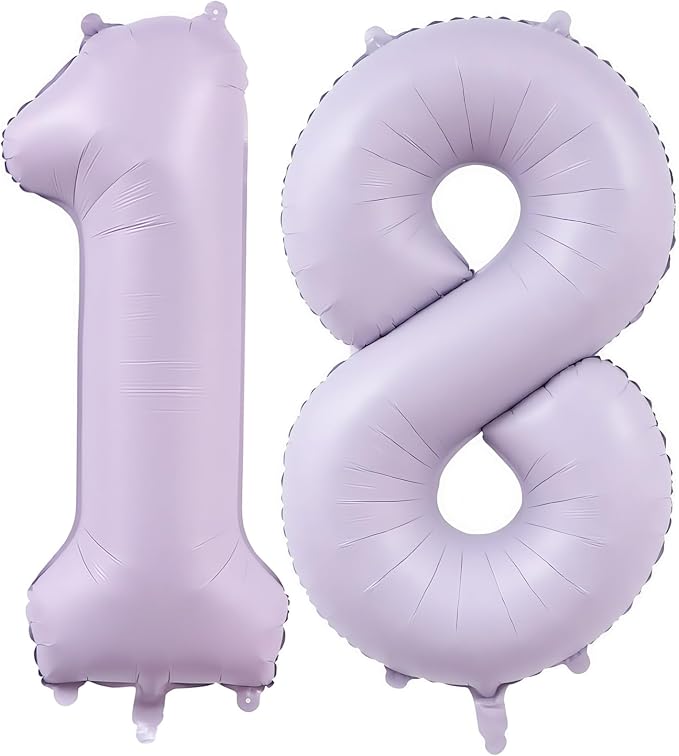 Pastel Purple 18 Number Balloons, 40 Inch Light Purple 18 Balloons Large Helium by BBPOOL